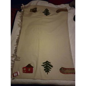 CHANDLER 4 CORNERS Log Cabin Canoe Wool Throw Twin Blanket NWT Pine Tree House